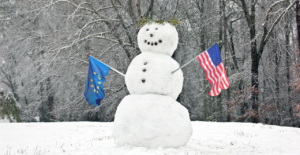 Snowman with EU/U.S. Flags